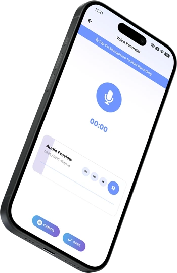 Recording screen in the DictaAI app