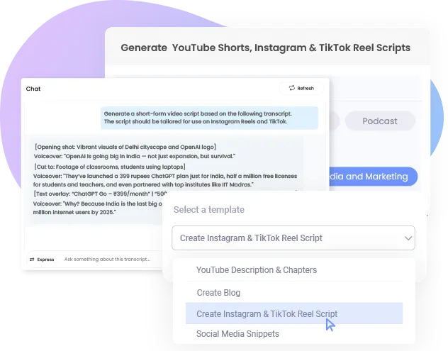 Generate YouTube Shorts, Instagram & TikTok Reel Scripts Instantly